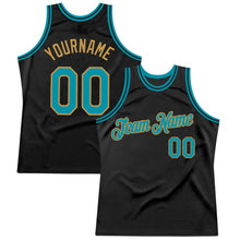 Загрузить изображение в средство просмотра галереи, Custom Black Teal-Old Gold Authentic Throwback Basketball Jersey
