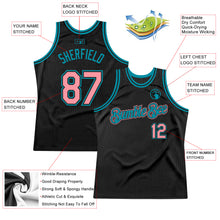 Загрузить изображение в средство просмотра галереи, Custom Black Medium Pink-Teal Authentic Throwback Basketball Jersey
