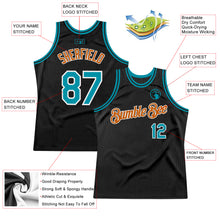 Загрузить изображение в средство просмотра галереи, Custom Black Teal-Texas Orange Authentic Throwback Basketball Jersey
