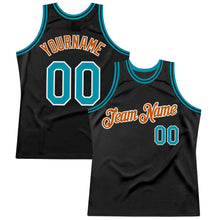 Загрузить изображение в средство просмотра галереи, Custom Black Teal-Texas Orange Authentic Throwback Basketball Jersey
