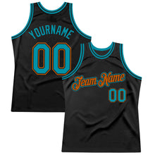 Загрузить изображение в средство просмотра галереи, Custom Black Teal-Texas Orange Authentic Throwback Basketball Jersey
