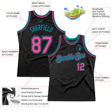 Загрузить изображение в средство просмотра галереи, Custom Black Pink-Teal Authentic Throwback Basketball Jersey
