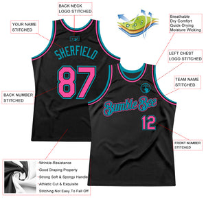 Custom Black Pink-Teal Authentic Throwback Basketball Jersey