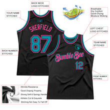 Загрузить изображение в средство просмотра галереи, Custom Black Teal-Pink Authentic Throwback Basketball Jersey
