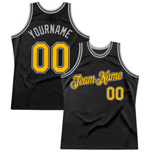 Загрузить изображение в средство просмотра галереи, Custom Black Gold-Gray Authentic Throwback Basketball Jersey
