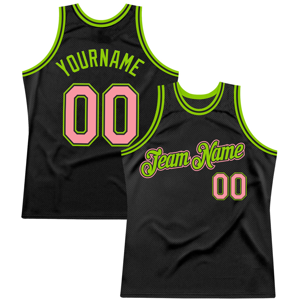 Custom Black Medium Pink-Neon Green Authentic Throwback Basketball Jersey