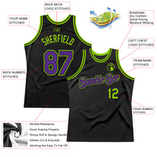 Загрузить изображение в средство просмотра галереи, Custom Black Purple-Neon Green Authentic Throwback Basketball Jersey
