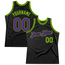 Загрузить изображение в средство просмотра галереи, Custom Black Purple-Neon Green Authentic Throwback Basketball Jersey
