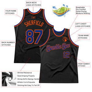 Custom Black Royal-Orange Authentic Throwback Basketball Jersey