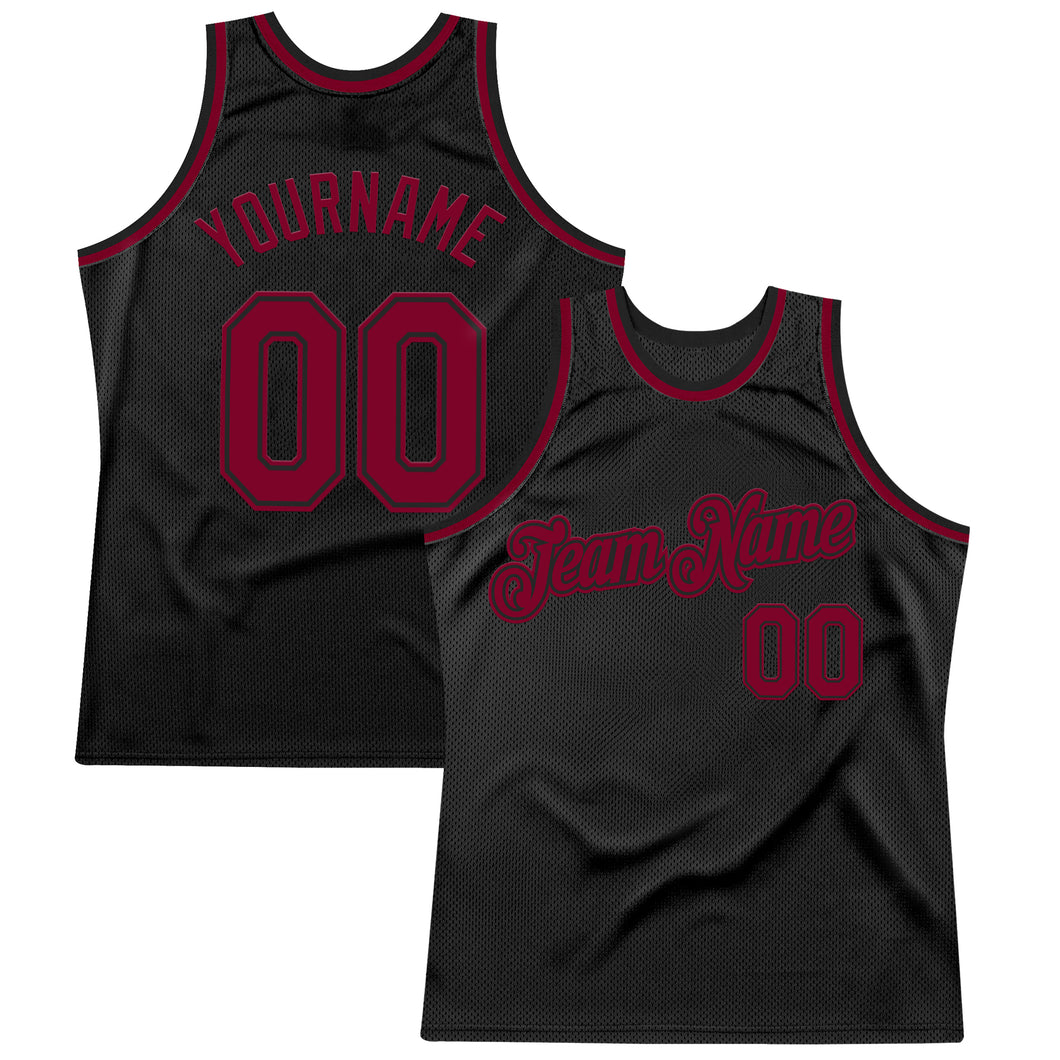 Custom Black Maroon Authentic Throwback Basketball Jersey