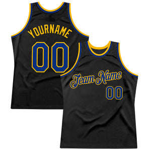 Custom Black Royal-Gold Authentic Throwback Basketball Jersey