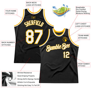 Custom Black White-Gold Authentic Throwback Basketball Jersey