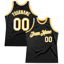 Загрузить изображение в средство просмотра галереи, Custom Black White-Gold Authentic Throwback Basketball Jersey
