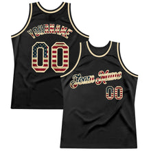 Загрузить изображение в средство просмотра галереи, Custom Black Vintage USA Flag-Cream Authentic Throwback Basketball Jersey
