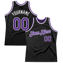 Load image into Gallery viewer, Custom Black Purple-White Authentic Throwback Basketball Jersey
