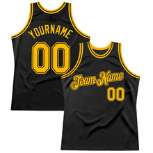 Load image into Gallery viewer, Custom Black Gold Authentic Throwback Basketball Jersey
