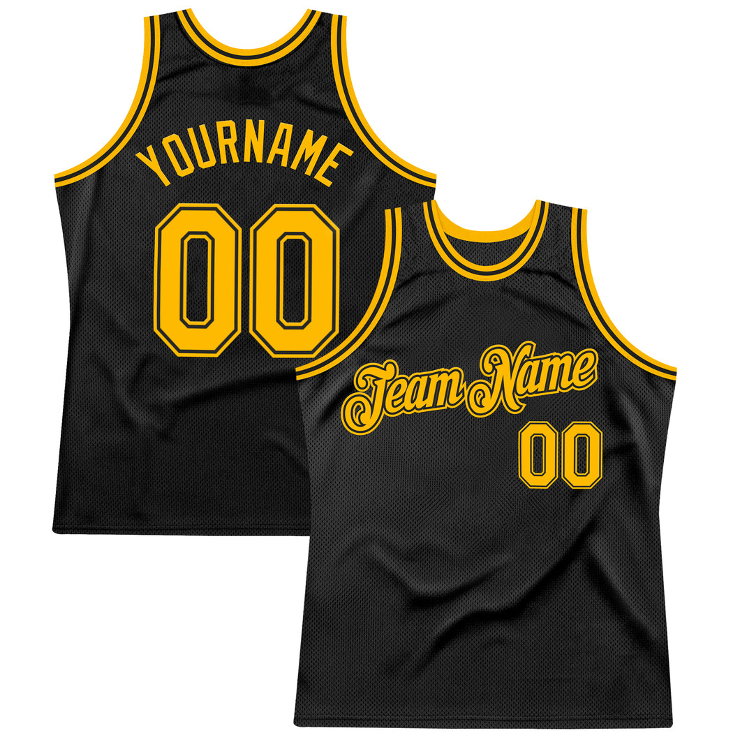 Custom Black Gold Authentic Throwback Basketball Jersey