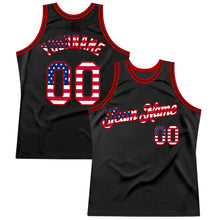 Charger l&#39;image dans la galerie, Custom Black USA Flag-Red Authentic Throwback Basketball Jersey
