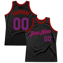 Load image into Gallery viewer, Custom Black Purple-Red Authentic Throwback Basketball Jersey
