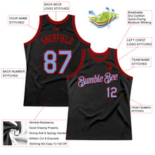 Load image into Gallery viewer, Custom Black Light Blue-Red Authentic Throwback Basketball Jersey
