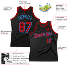 Load image into Gallery viewer, Custom Black Red-Powder Blue Authentic Throwback Basketball Jersey
