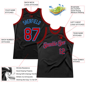 Custom Black Red-Powder Blue Authentic Throwback Basketball Jersey