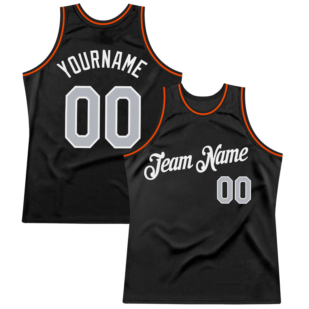 Custom Black Gray-Orange Authentic Throwback Basketball Jersey