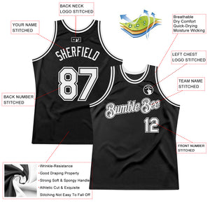 Custom Black White Authentic Throwback Basketball Jersey