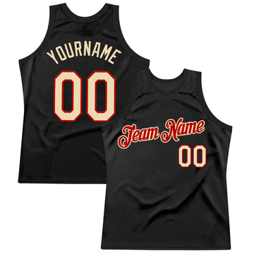 Custom Black Cream-Red Authentic Throwback Basketball Jersey