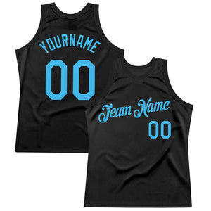 Custom Black Sky Blue Authentic Throwback Basketball Jersey