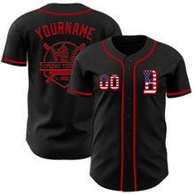 Charger l&#39;image dans la galerie, Custom Black USA Flag-Red Authentic Baseball Jersey
