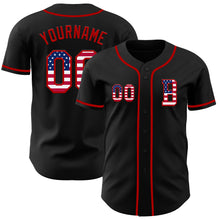 Charger l&#39;image dans la galerie, Custom Black USA Flag-Red Authentic Baseball Jersey
