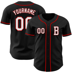 Custom Black White-Red Authentic Baseball Jersey