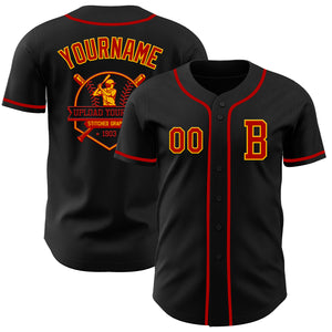 Custom Black Red-Gold Authentic Baseball Jersey