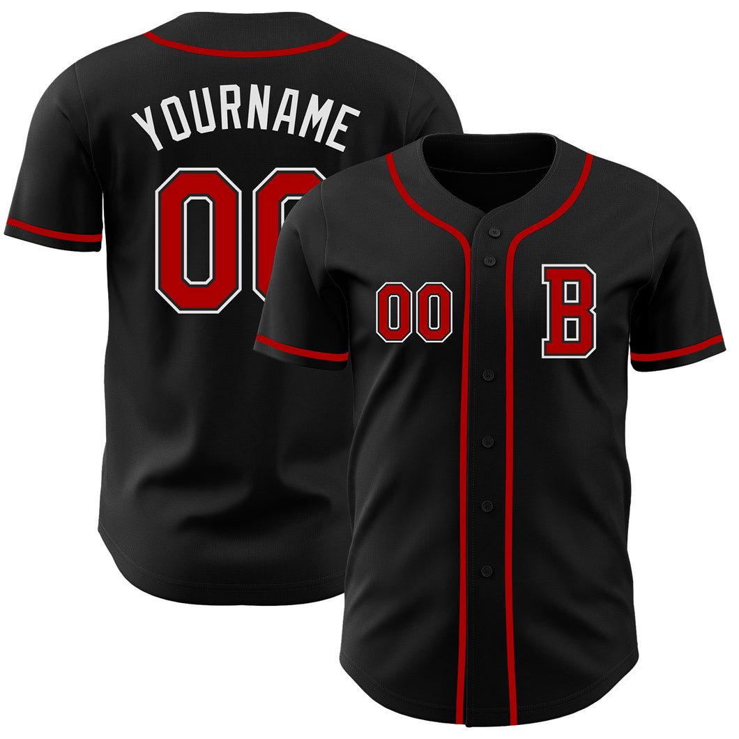 Custom Black Red-White Authentic Baseball Jersey