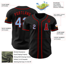 Load image into Gallery viewer, Custom Black Light Blue-Red Authentic Baseball Jersey
