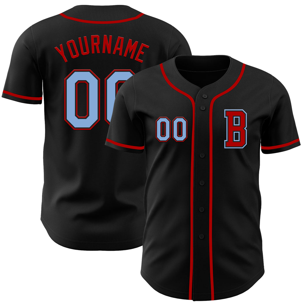 Custom Black Light Blue-Red Authentic Baseball Jersey