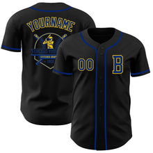 Load image into Gallery viewer, Custom Black Royal-Yellow Authentic Baseball Jersey
