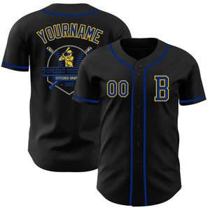 Custom Black Royal-Yellow Authentic Baseball Jersey