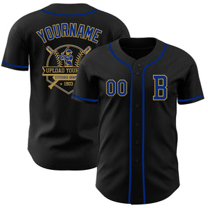 Custom Black Royal-Old Gold Authentic Baseball Jersey