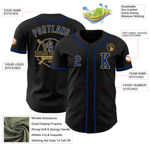 Custom Black Royal-Old Gold Authentic Baseball Jersey