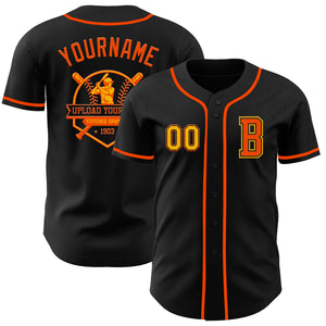 Custom Black Gold-Orange Authentic Baseball Jersey