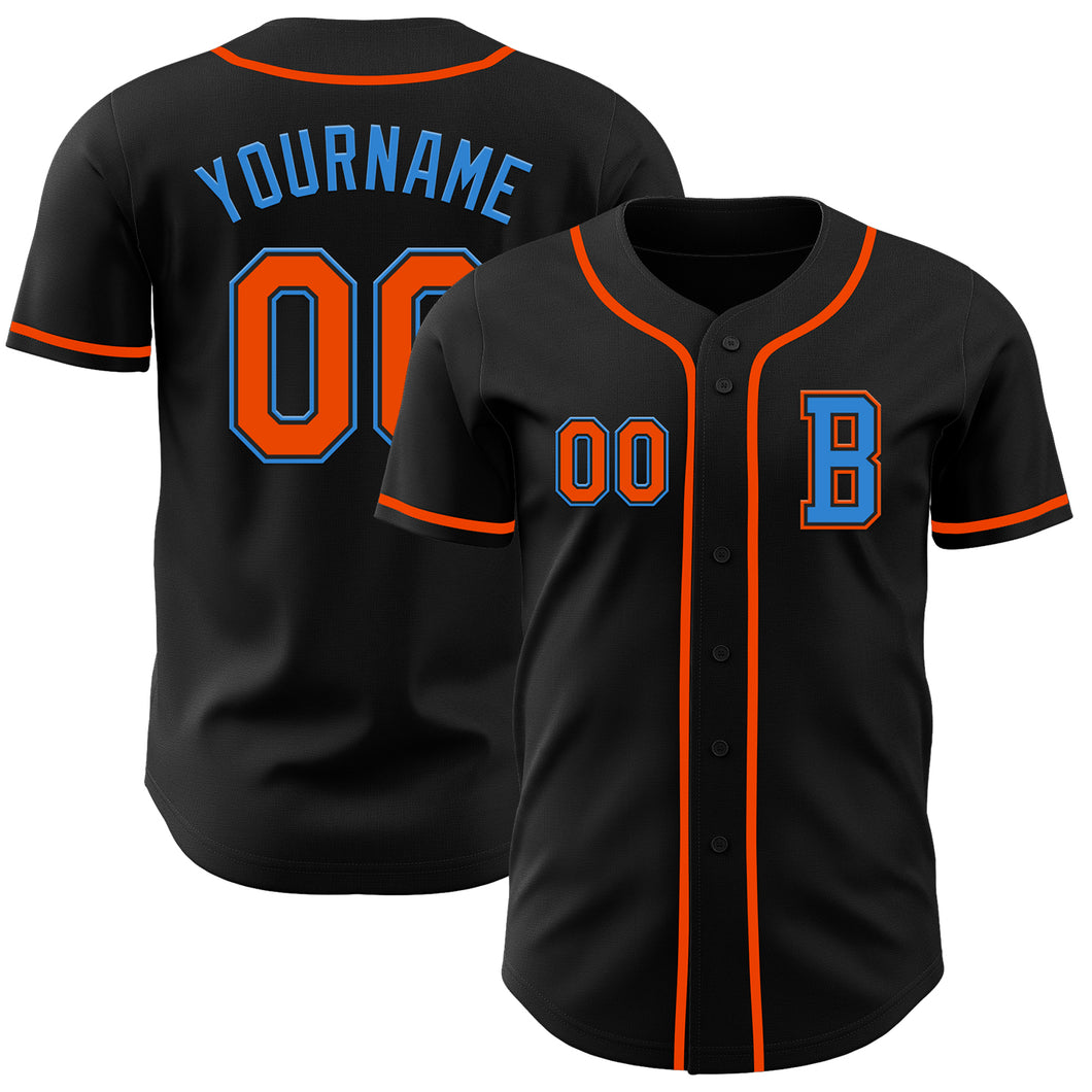 Custom Black Orange-Electric Blue Authentic Baseball Jersey