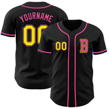 Laden Sie das Bild in den Galerie-Viewer, Custom Black Light Yellow-Pink Authentic Baseball Jersey
