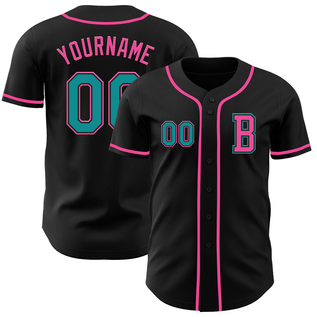 Custom Black Teal-Pink Authentic Baseball Jersey