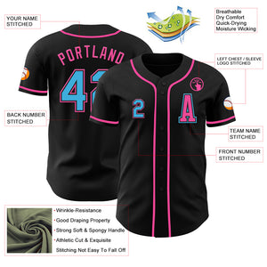 Custom Black Sky Blue-Pink Authentic Baseball Jersey