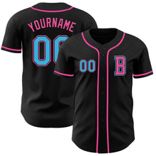 Laden Sie das Bild in den Galerie-Viewer, Custom Black Sky Blue-Pink Authentic Baseball Jersey
