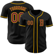 Load image into Gallery viewer, Custom Black Burgundy-Gold Authentic Baseball Jersey
