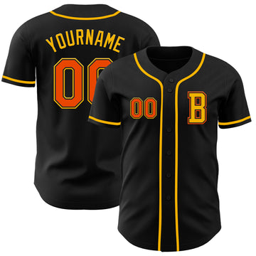 Custom Black Orange-Gold Authentic Baseball Jersey