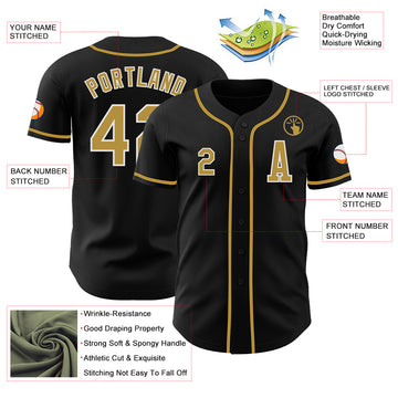 Custom Black Old Gold-White Authentic Baseball Jersey